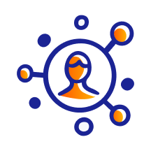 Multi-channel enrollment and orchestration icon.