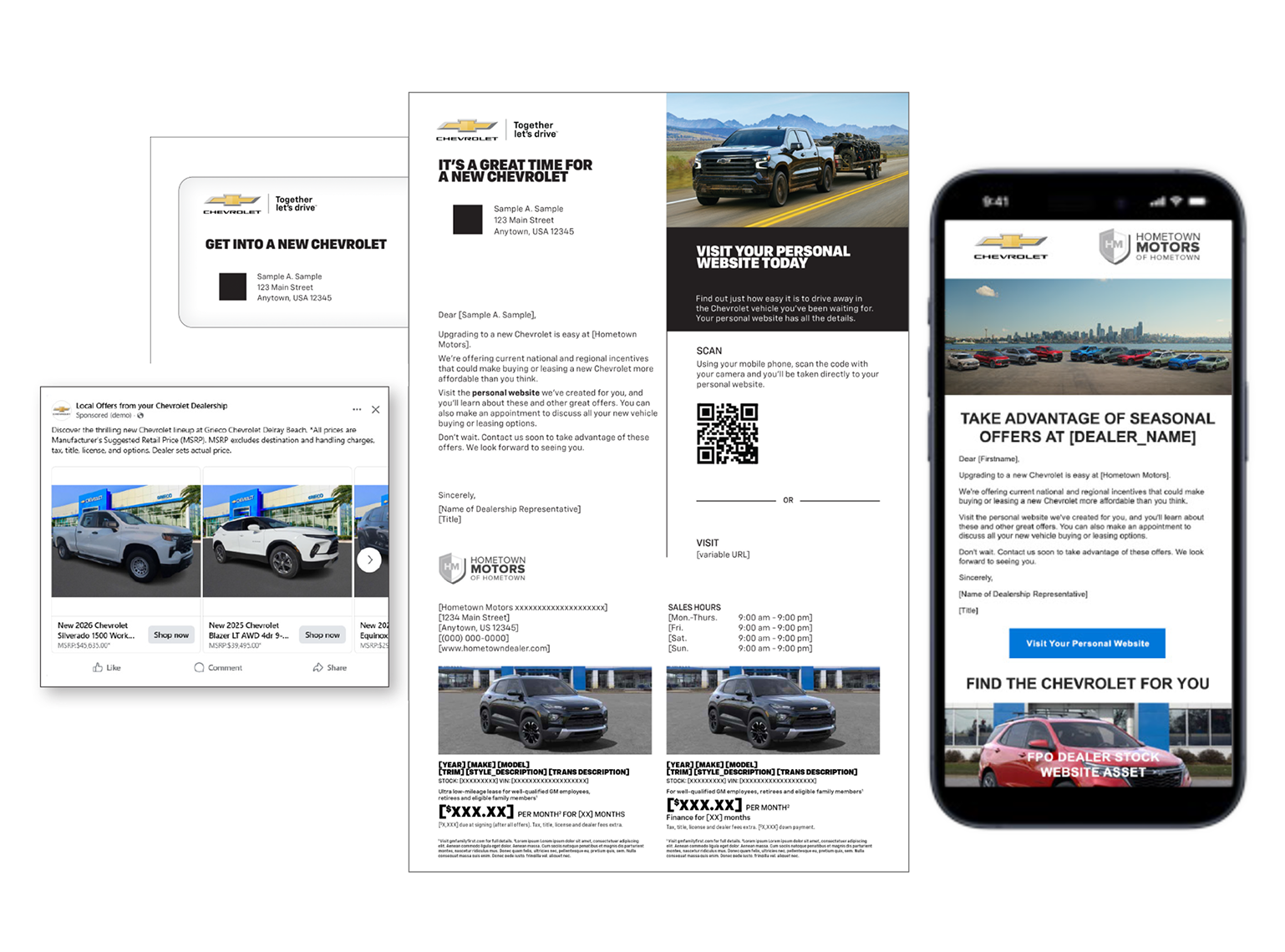 TargetRetail direct mail, social ads, and email examples displayed together, showcasing Epsilon’s retail marketing materials.